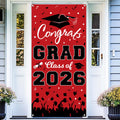 Pedel Graduation Door Cover 2026 - Red Black Congrats Grad Class of 2026 Banner 72x35 Inch