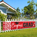 Pedel Red Black Congrats Grad Banner Class of 2026 - Large 19x118 Inch Graduation Yard Sign for Party Decor