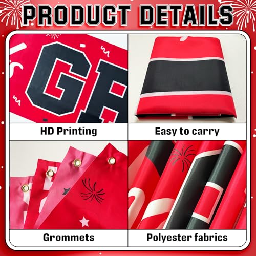 Pedel Red Black Congrats Grad Banner Class of 2026 - Large 19x118 Inch Graduation Yard Sign for Party Decor