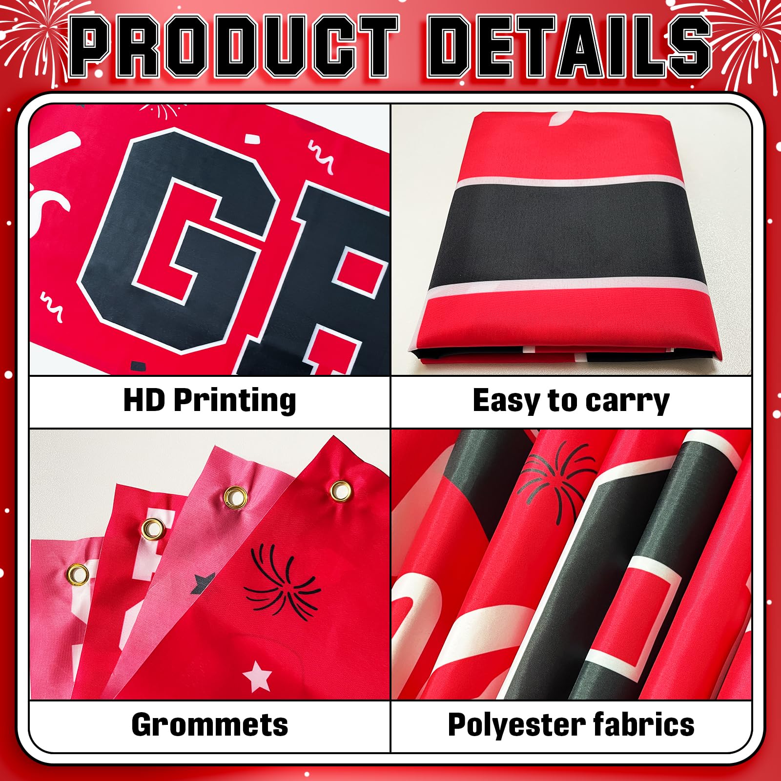 Pedel Red Black Congrats Grad Banner Class of 2026 - Large 19x118 Inch Graduation Yard Sign for Party Decor