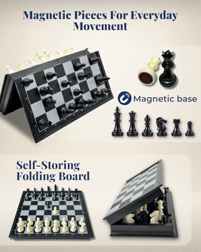 Pedolini Medium Travel Chess Set: 9.7" Magnetic Folding Board with Built-in Storage