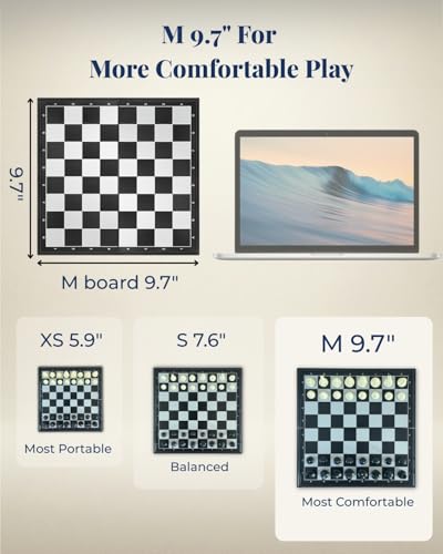 Pedolini Medium Travel Chess Set: 9.7" Magnetic Folding Board with Built-in Storage