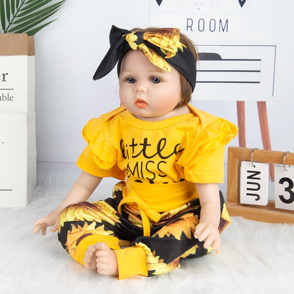 Pedolltree 22 Inch Reborn Doll Clothes - Yellow Sunflower Outfit 3-Piece Set for 22-23 Inch Baby Dolls