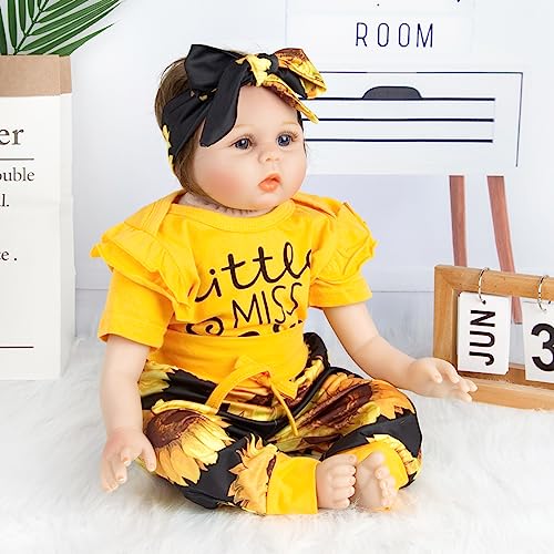 Pedolltree 22 Inch Reborn Doll Clothes - Yellow Sunflower Outfit 3-Piece Set for 22-23 Inch Baby Dolls