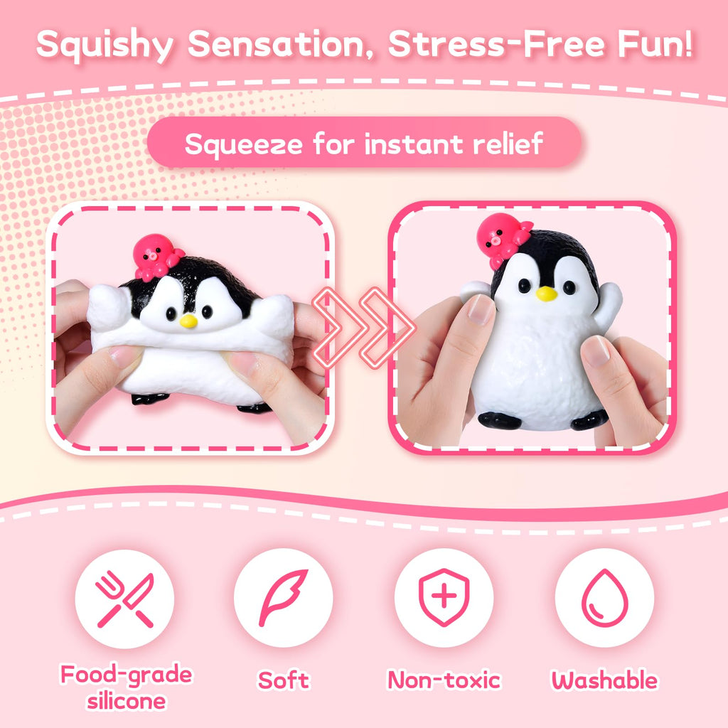 Peledic Taba Squishy Penguin – Kawaii Silicone Stress Relief Fidget Toy, Pocket-Sized Gift for Kids and Adults (Red Octopus Design)