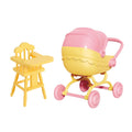 Pemalin Mini Dollhouse Stroller and High Chair Set - Pink & Yellow - Dollhouse Furniture for Pretend Play