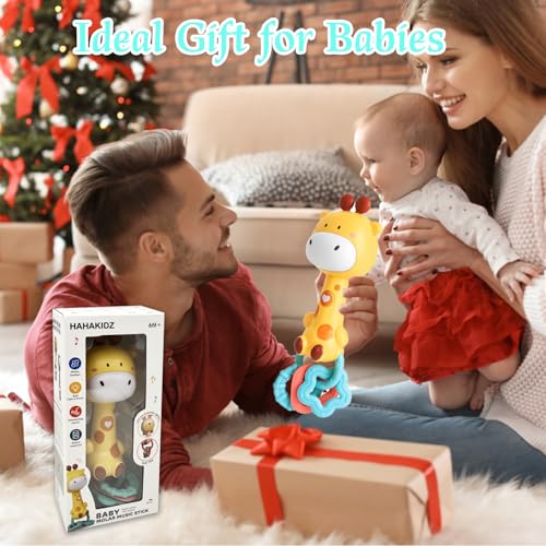 Pemvynx Cute Giraffe Baby Musical Rattle & Teether Toy, Light-Up, 6-18 Months