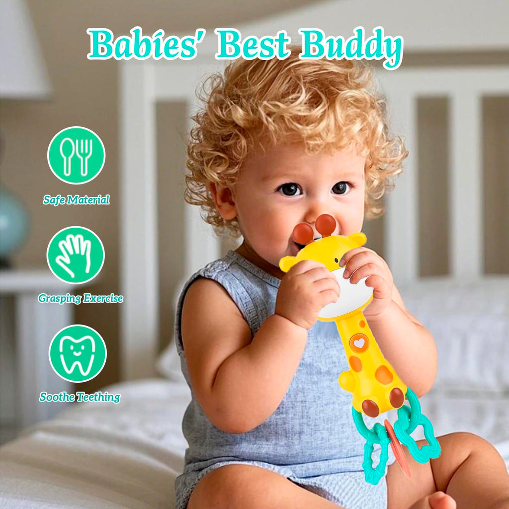 Pemvynx Cute Giraffe Baby Musical Rattle & Teether Toy, Light-Up, 6-18 Months