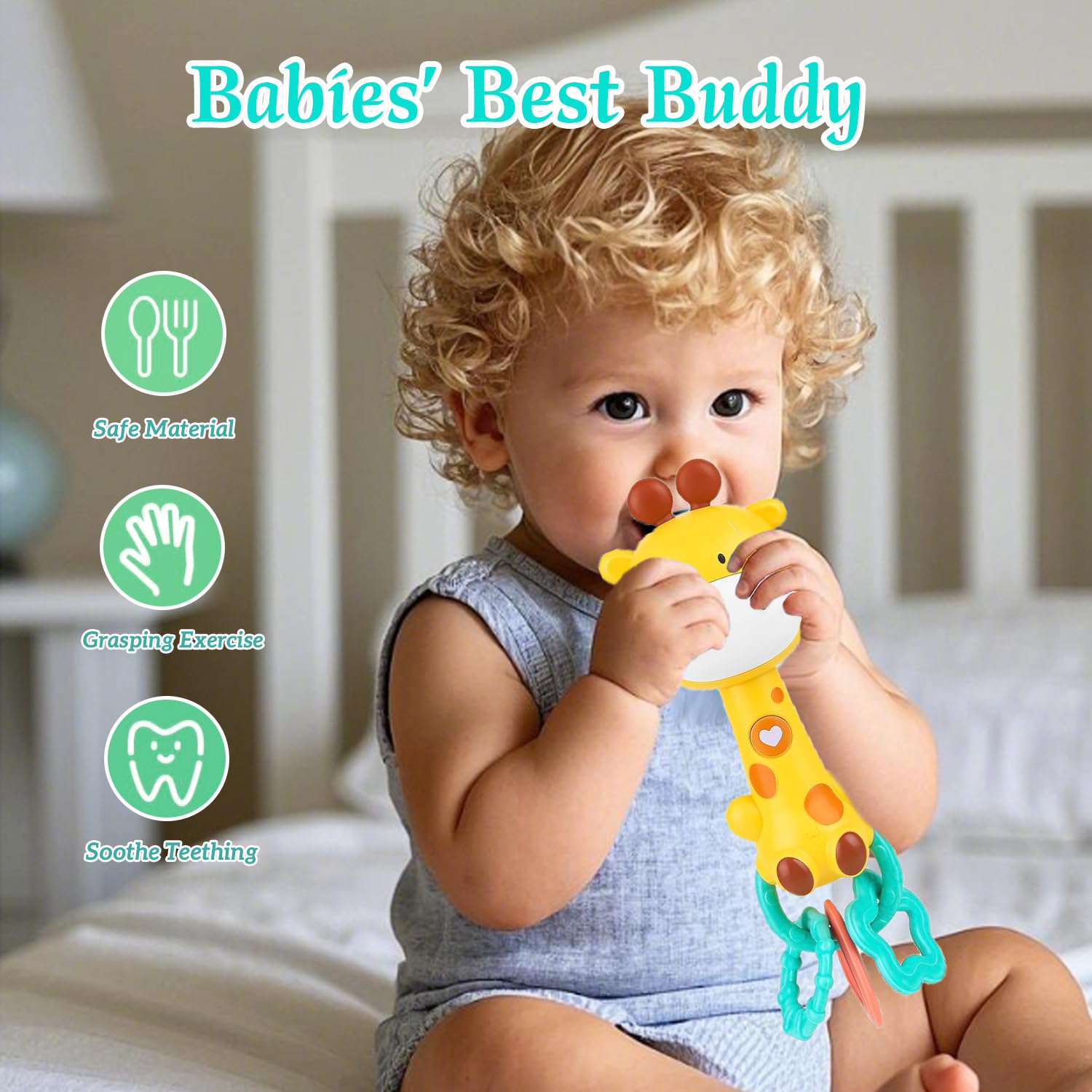 Pemvynx Cute Giraffe Baby Musical Rattle & Teether Toy, Light-Up, 6-18 Months