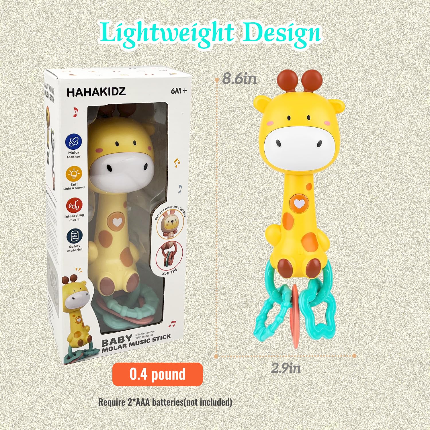 Pemvynx Cute Giraffe Baby Musical Rattle & Teether Toy, Light-Up, 6-18 Months