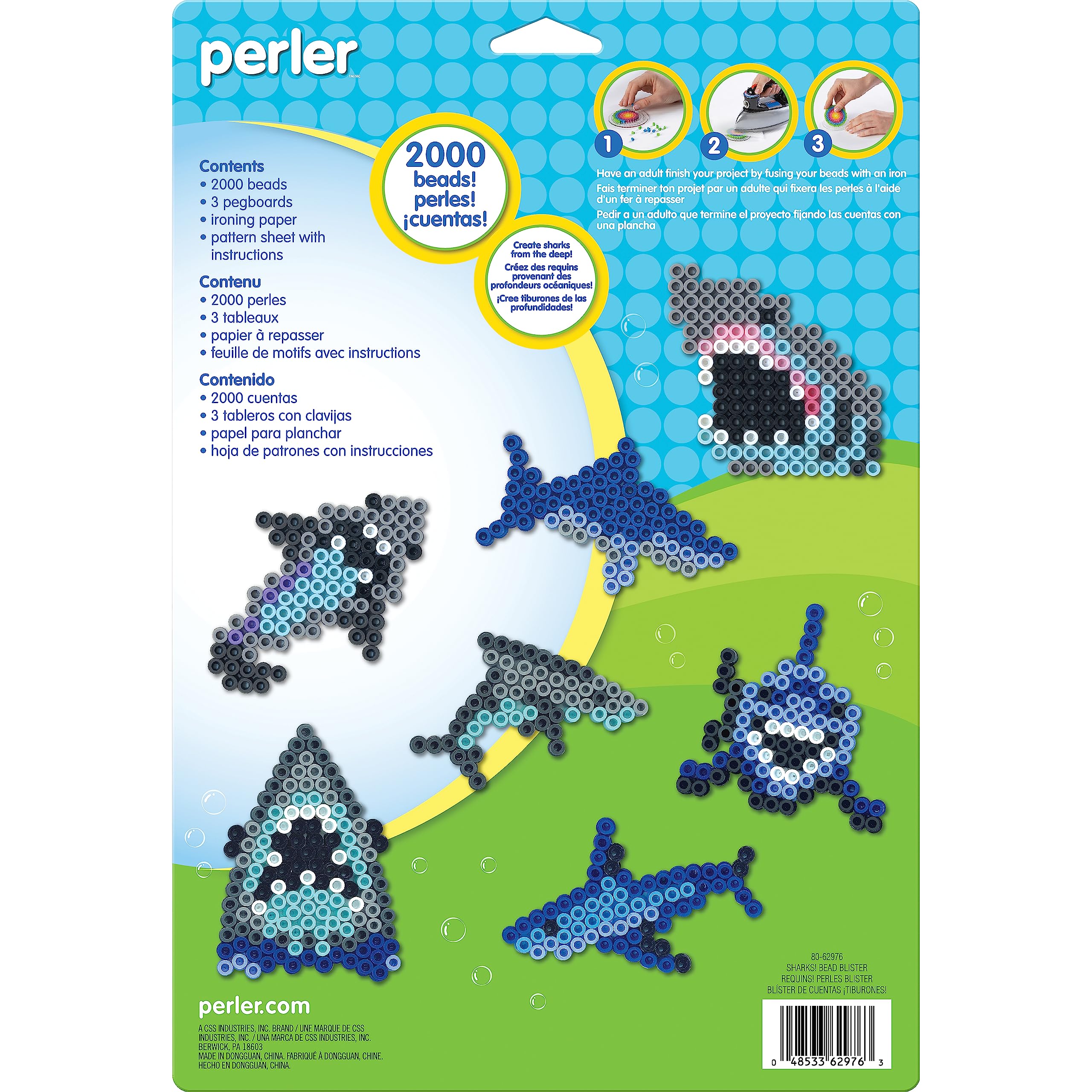Perler Bead Shark Activity Kit – 2000 Fuse Beads for 9 Shark Crafts, Ages 6+