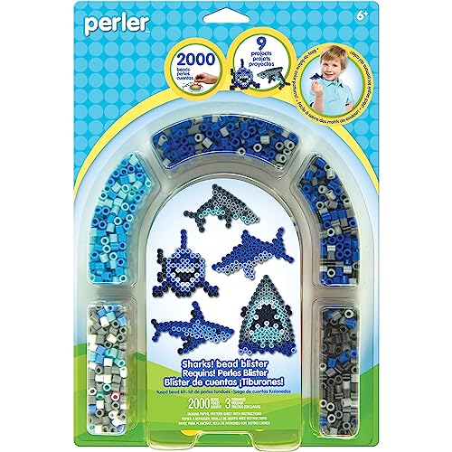 Perler Bead Shark Activity Kit – 2000 Fuse Beads for 9 Shark Crafts, Ages 6+