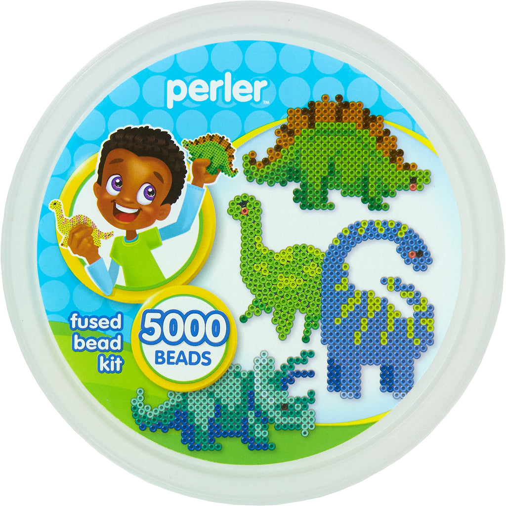 Perler Dinosaur Fuse Bead Bucket Kit – 5000 Beads, 22 Colors, 2 Pegboards