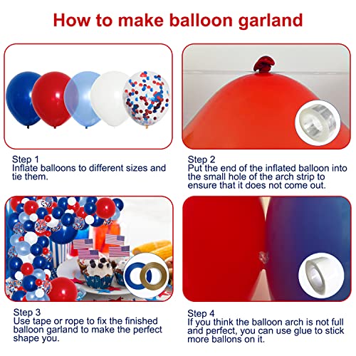 PERPAOL 140-Piece Red, White & Blue Balloon Garland Arch Kit – Patriotic Party Decor for Graduation, 4th of July, Nautical & More