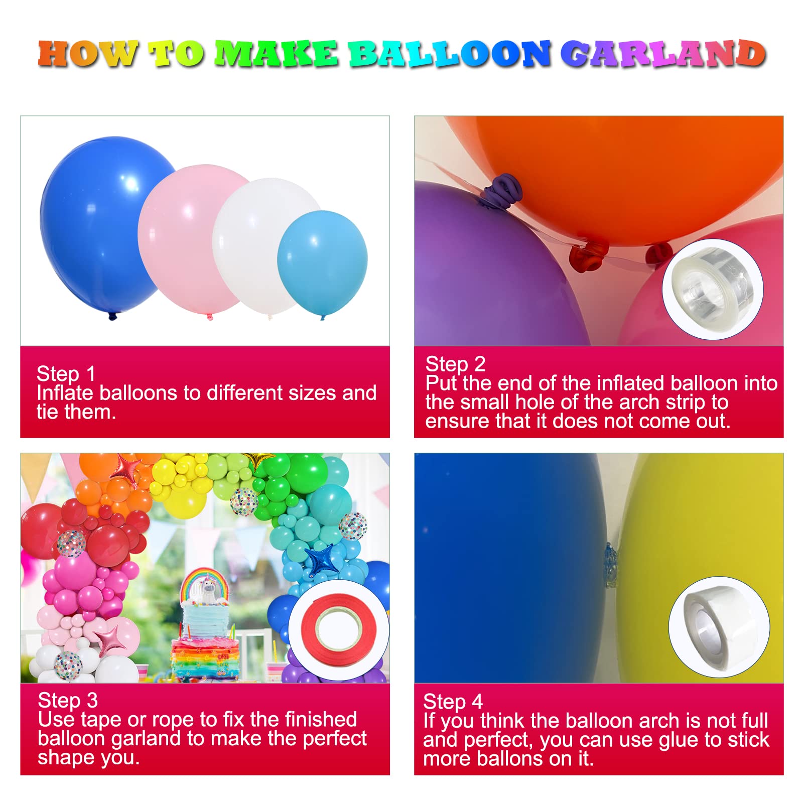 PERPAOL 146-Piece Rainbow Balloon Arch Kit – Multicolor Latex Balloons for Party Decor