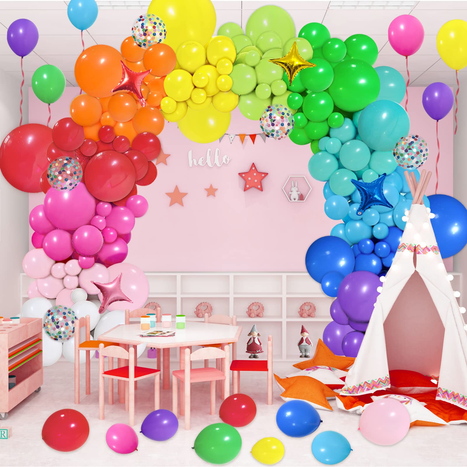 PERPAOL 146-Piece Rainbow Balloon Arch Kit – Multicolor Latex Balloons for Party Decor