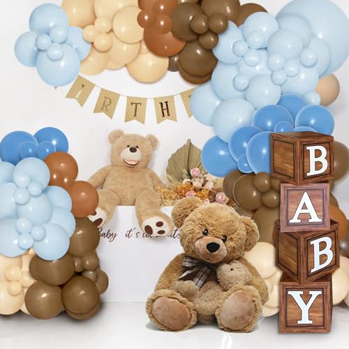PERPAOL 147-Piece Blue Brown Coffee Balloon Garland Kit for Boho Teddy Bear Safari Parties
