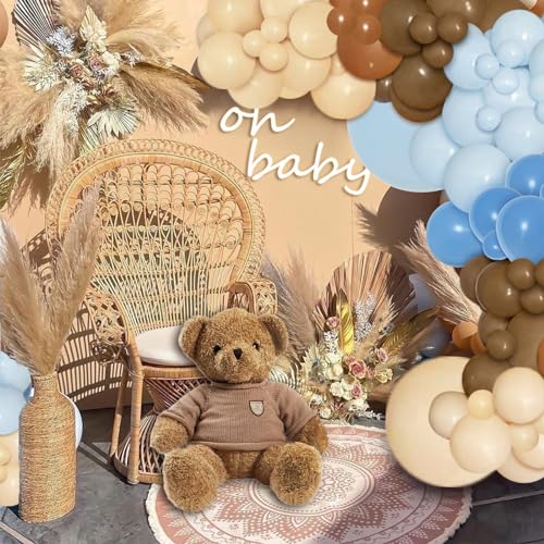 PERPAOL 147-Piece Blue Brown Coffee Balloon Garland Kit for Boho Teddy Bear Safari Parties