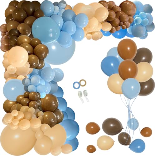 PERPAOL 147-Piece Blue Brown Coffee Balloon Garland Kit for Boho Teddy Bear Safari Parties