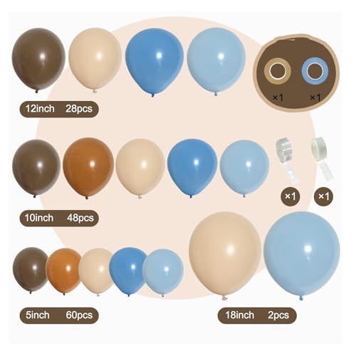 PERPAOL 147-Piece Blue Brown Coffee Balloon Garland Kit for Boho Teddy Bear Safari Parties