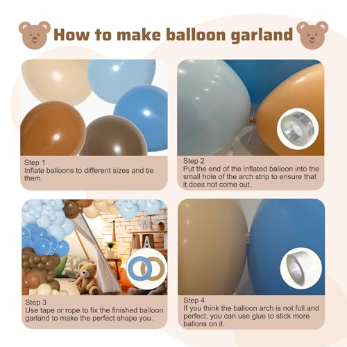 PERPAOL 147-Piece Blue Brown Coffee Balloon Garland Kit for Boho Teddy Bear Safari Parties