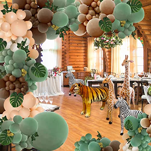 PERPAOL 148-Piece Sage Green & Brown Balloon Garland Kit for Jungle Safari Wild One Party Decor