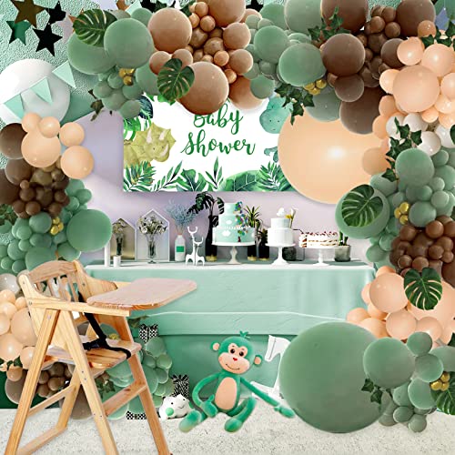 PERPAOL 148-Piece Sage Green & Brown Balloon Garland Kit for Jungle Safari Wild One Party Decor
