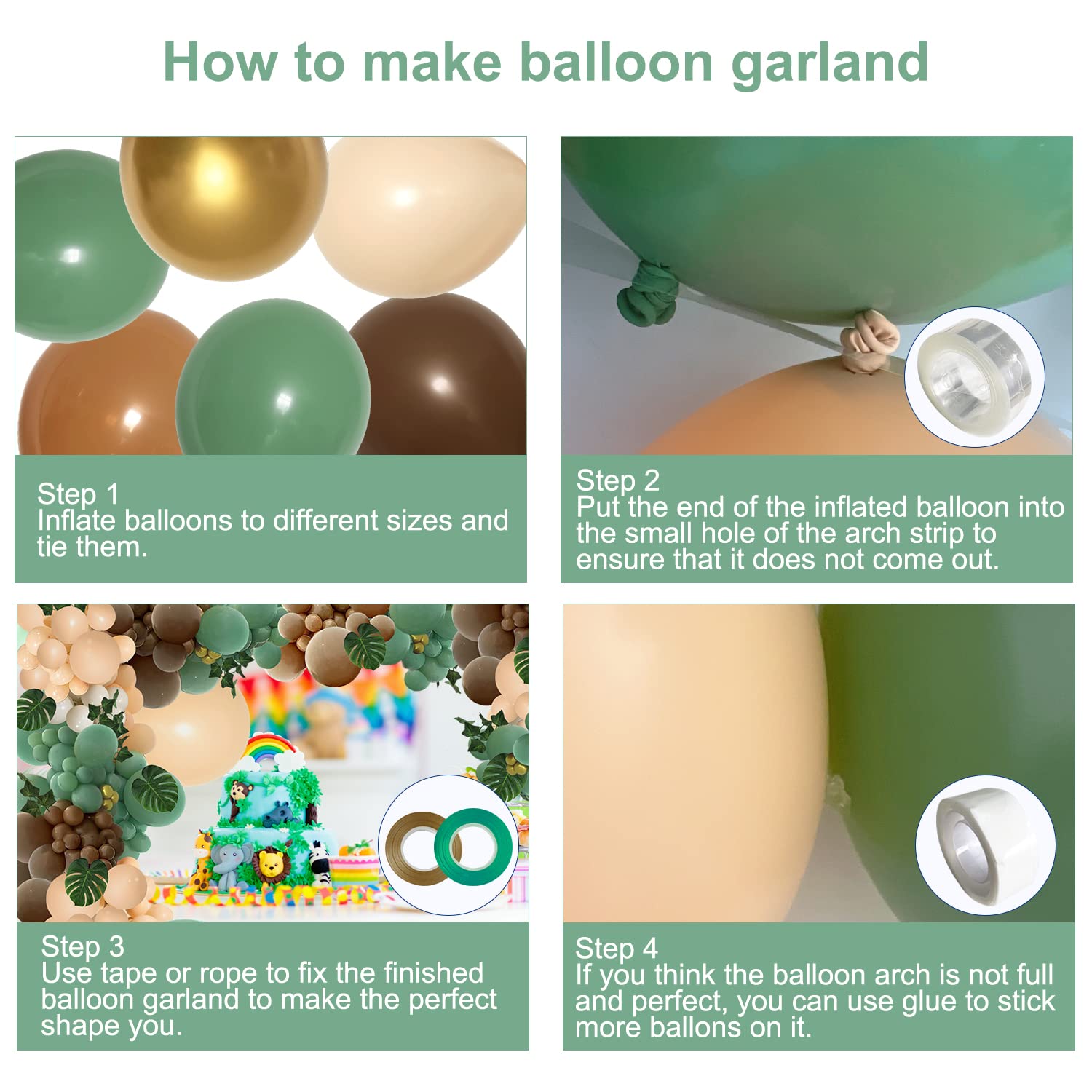 PERPAOL 148-Piece Sage Green & Brown Balloon Garland Kit for Jungle Safari Wild One Party Decor