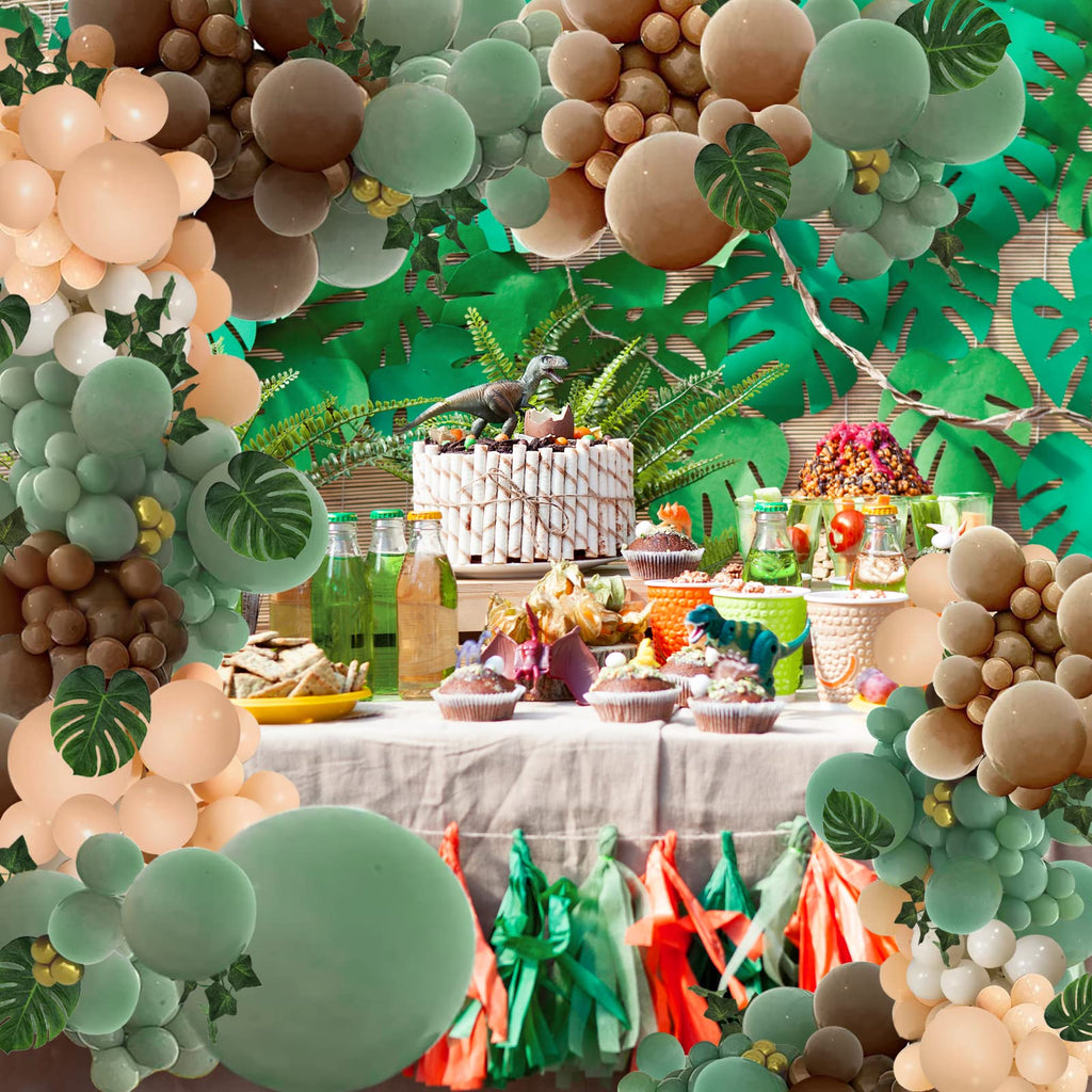 PERPAOL 148-Piece Sage Green & Brown Balloon Garland Kit for Jungle Safari Wild One Party Decor