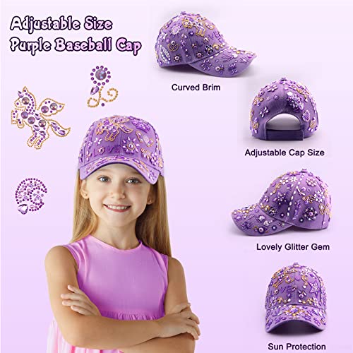 Perpetily DIY Unicorn Cap Craft Kit for Girls Ages 4-12 – Purple Baseball Cap with Rhinestone Stickers