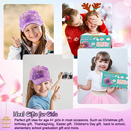 Perpetily DIY Unicorn Cap Craft Kit for Girls Ages 4-12 – Purple Baseball Cap with Rhinestone Stickers