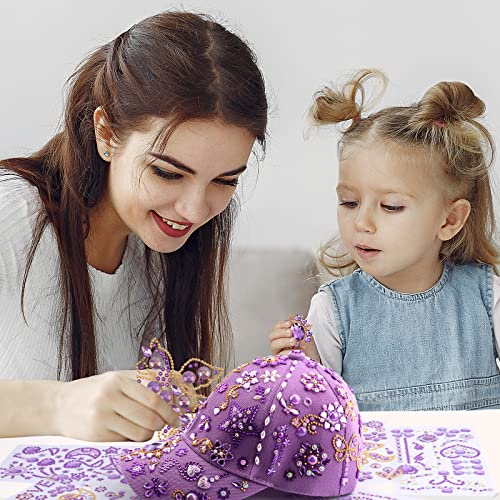 Perpetily DIY Unicorn Cap Craft Kit for Girls Ages 4-12 – Purple Baseball Cap with Rhinestone Stickers