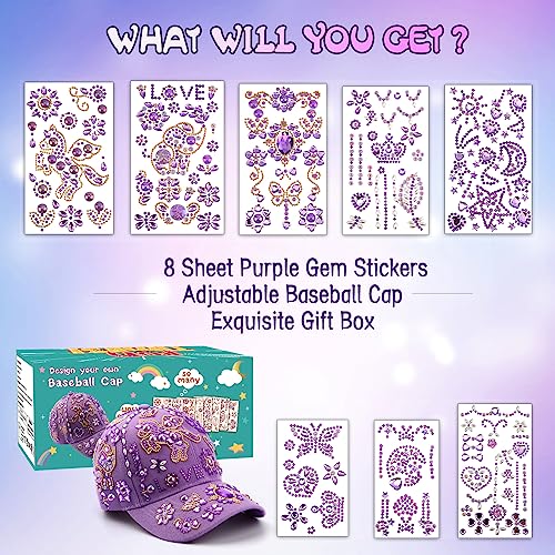 Perpetily DIY Unicorn Cap Craft Kit for Girls Ages 4-12 – Purple Baseball Cap with Rhinestone Stickers
