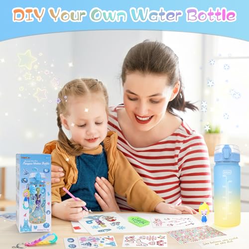 PERRYHOME Frozen Water Bottle DIY Kit for Girls - BPA-Free Leak-Proof 21oz Craft Set with Stickers and Charms