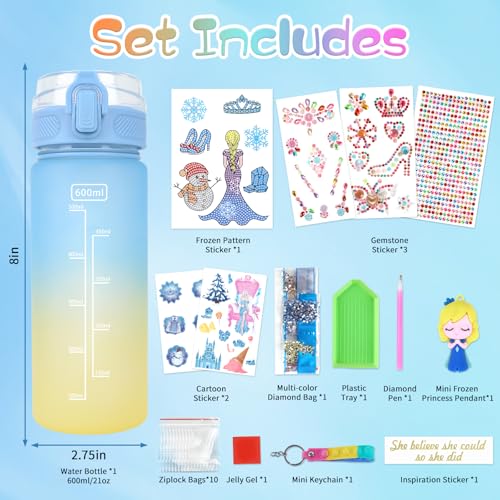 PERRYHOME Frozen Water Bottle DIY Kit for Girls - BPA-Free Leak-Proof 21oz Craft Set with Stickers and Charms