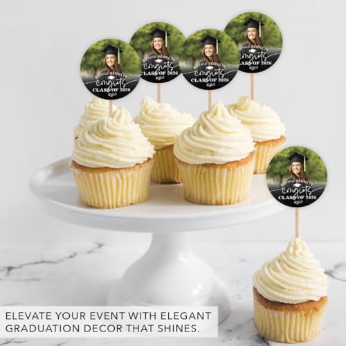 Personalized Graduation Cupcake Toppers 2026 – Custom Photo & Name, 20 Pack