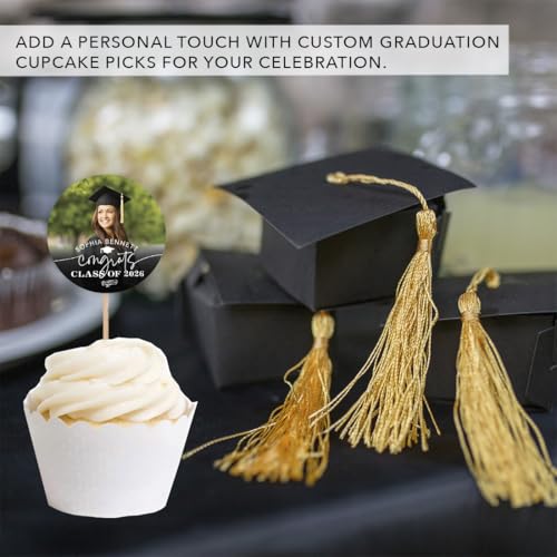 Personalized Graduation Cupcake Toppers 2026 – Custom Photo & Name, 20 Pack