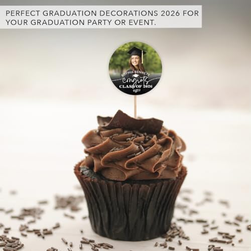 Personalized Graduation Cupcake Toppers 2026 – Custom Photo & Name, 20 Pack