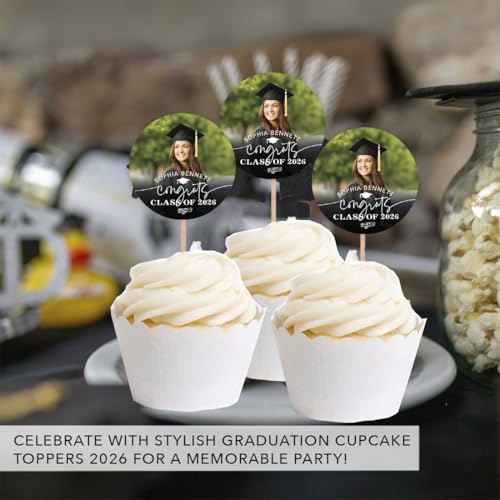 Personalized Graduation Cupcake Toppers 2026 – Custom Photo & Name, 20 Pack