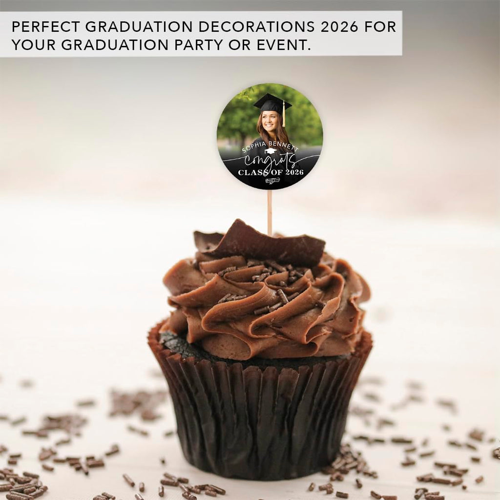 Personalized Graduation Cupcake Toppers 2026 – Custom Photo & Name, 20 Pack