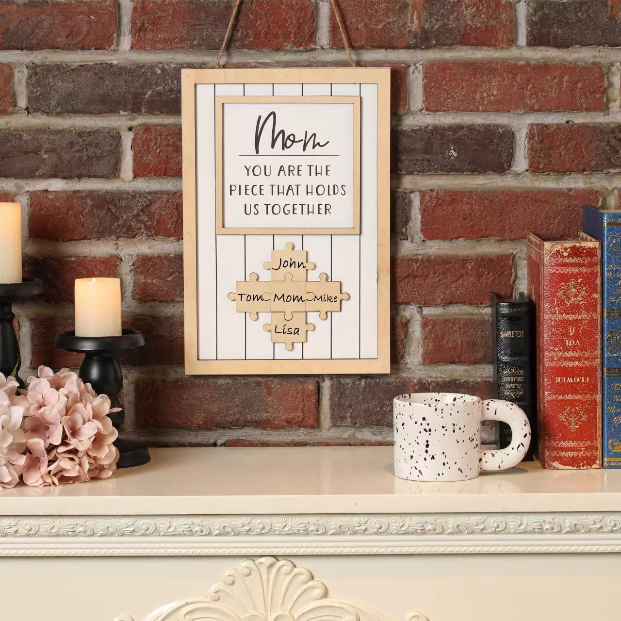 Personalized Mom Puzzle Sign - Custom Wooden Frame with 9 Name Pieces, Gift for Mother's Day, Birthday, Christmas