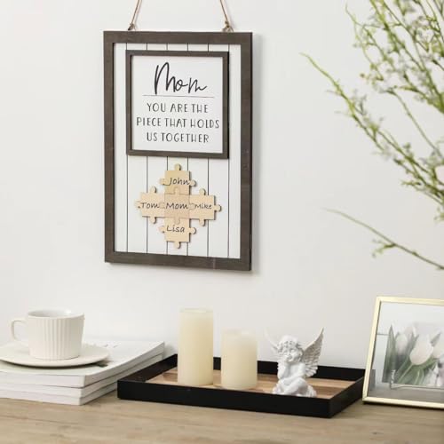 Personalized Mom Puzzle Sign – Custom Wood Wall Decor with Family Names, Mother's Day Gift