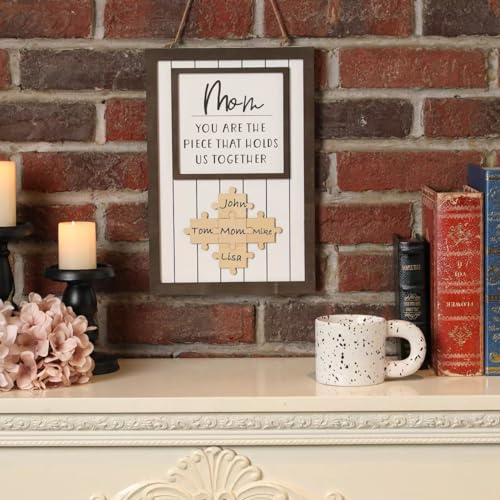 Personalized Mom Puzzle Sign – Custom Wood Wall Decor with Family Names, Mother's Day Gift