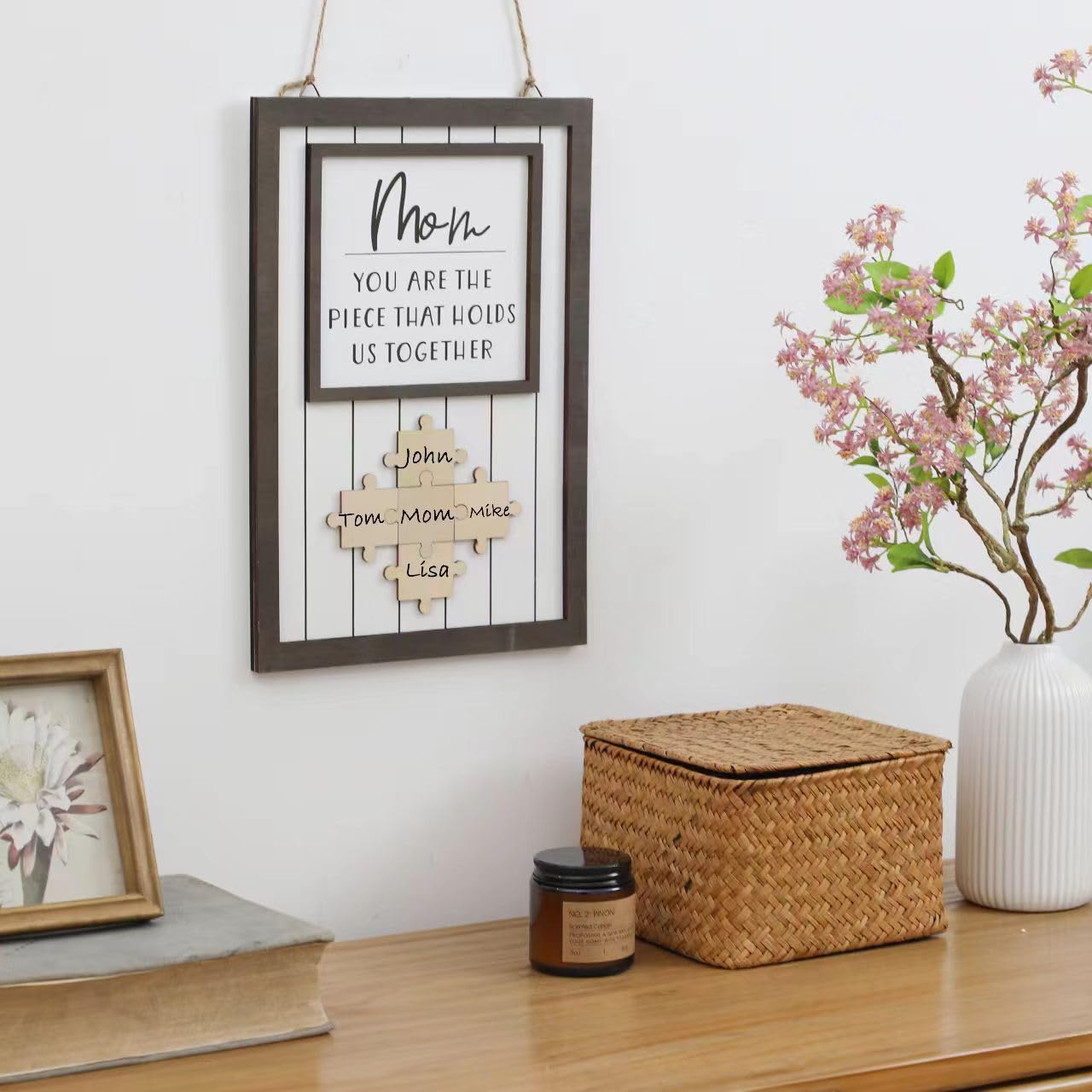 Personalized Mom Puzzle Sign – Custom Wood Wall Decor with Family Names, Mother's Day Gift