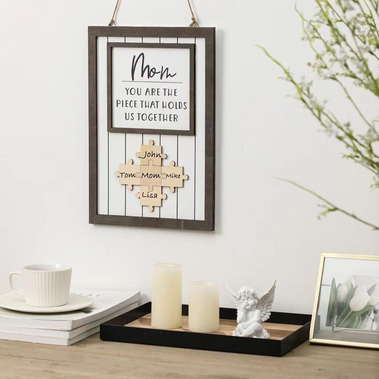Personalized Mom Puzzle Sign – Custom Wood Wall Decor with Family Names, Mother's Day Gift