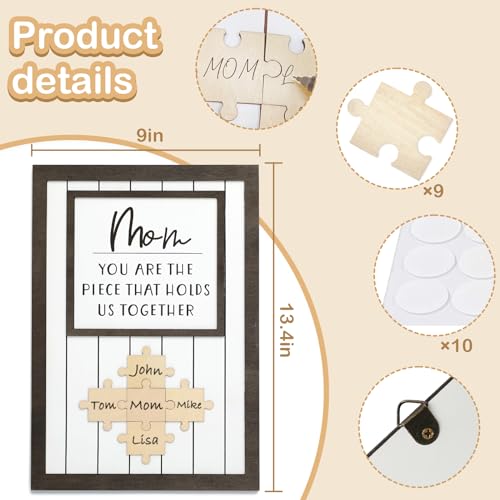 Personalized Mom Puzzle Sign – Custom Wood Wall Decor with Family Names, Mother's Day Gift