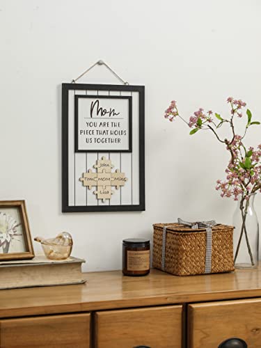 Personalized Mom Puzzle Sign – Custom Wooden Frame with Up to 9 Names, Wall Décor Gift for Mother's Day, Birthday, Christmas