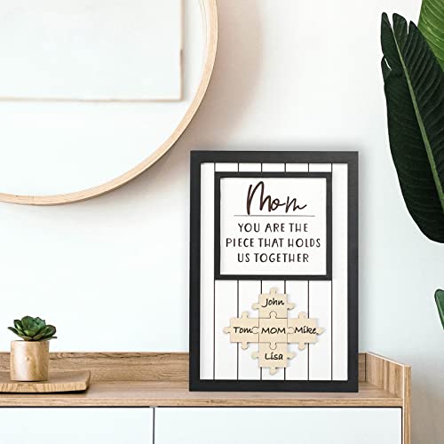 Personalized Mom Puzzle Sign – Custom Wooden Frame with Up to 9 Names, Wall Décor Gift for Mother's Day, Birthday, Christmas