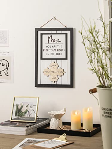 Personalized Mom Puzzle Sign – Custom Wooden Frame with Up to 9 Names, Wall Décor Gift for Mother's Day, Birthday, Christmas