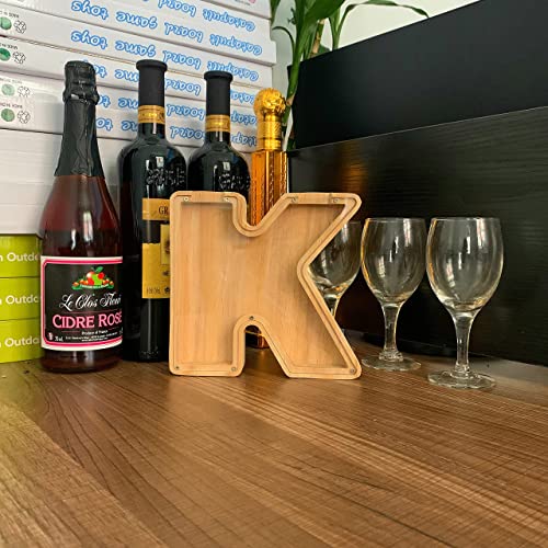 Personalized Wooden Letter Piggy Bank A-Z, Large-Capacity Transparent Plexiglass Coin Savings Box, DIY Name Creative Gift for Kids